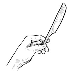 hand holding knife handdrawn illustration - obrazy, fototapety, plakaty