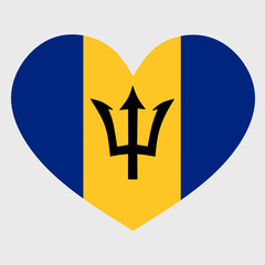 Vector illustration of the Barbados flag with a heart shaped isolated on plain background.