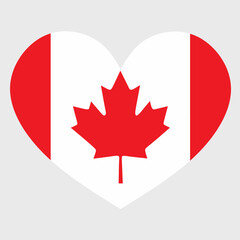 Vector illustration of the Canada flag with a heart shaped isolated on plain background.