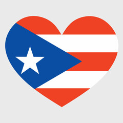 Vector illustration of the Puerto Rico flag with a heart shaped isolated on plain background.