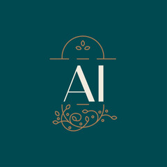 premium AI logo monogram with gold circle frame. luxury initials design minimal modern typeface.