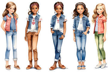 This is a paper doll depicting the lively appearance of girls wearing jeans. You can play with dolls by cutting paper with scissors.
Generative AI.