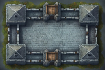 top down illustrated asset of a castle environment, material texture