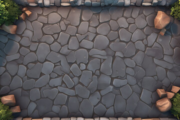 top down illustrated asset of a stone bridge environment, material texture