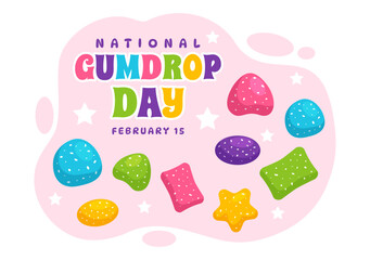 National Gumdrop Day Vector Illustration on February 15 with Delicious Candies Brightly Colored Dome Shaped in Flat Cartoon Background