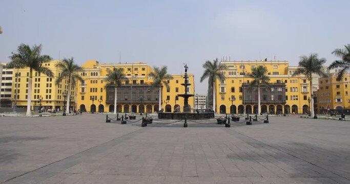 Beautiful Lima Cathedral Plaza - Wide, Slow Motion Shot