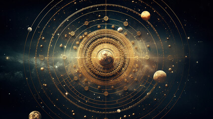 astrological background with planets and copy space - obrazy, fototapety, plakaty