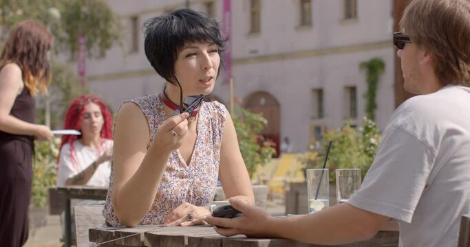 Young woman is actively expressing her opinion, presenting viewpoint with enthusiasm conviction, using persuasive techniques make her case. logical arguments, sharing relevant facts. People lifestyle