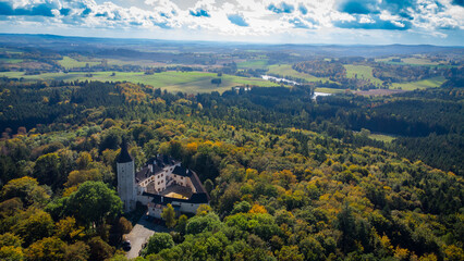 Autumn view of Roštejn castle in Czech Republic