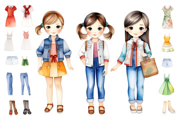 It is a paper doll with pictures of girls. You can have fun playing with dolls by cutting them with scissors. Generative AI.