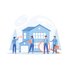 Real estate business concept. House selection and search, house project, flat vector modern illustration 