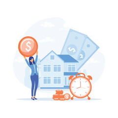 young couple investing money in real estate. Bank loan and savings, flat vector modern illustration 