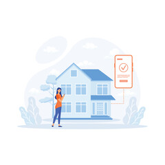 Home and house smart control remote wireless technology smartphone connection or internet distance surveillance automation app on mobile phone app, flat vector modern illustration 