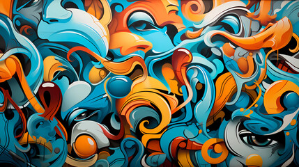 Graffiti wall background with colorful artwork - obrazy, fototapety, plakaty