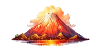 Fotobehang Valcano with lava flow isolated on transparent background, Generative ai. © Jyoti