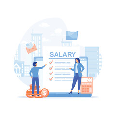 Salary payment. Payroll, Salary payment with Tiny People, flat vector modern illustration 