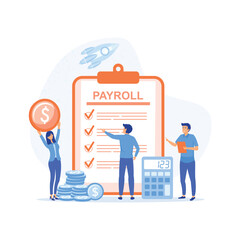 Payroll, Salary payment with Tiny People , flat vector modern illustration 