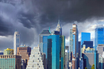 Beautiful panoramic view of Lower Manhattan skyline on sunny day in Lower Manhattan, New York