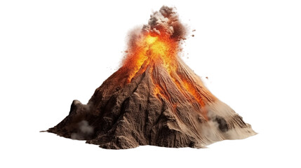 Valcano with lava flow isolated on transparent background, Generative ai.