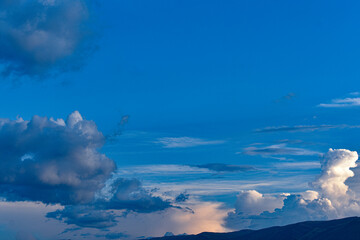 blue sky with clouds sunset over huancayo city