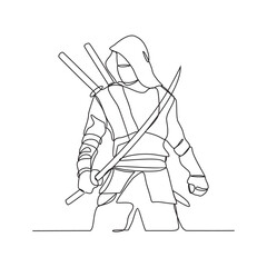 One continuous line drawing of a ninja vector illustration. A ninja illustration simple linear style concept vector. Japanese ninja design vector for your business promotion or others. © RM Design