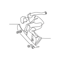 One continuous line drawing of skateboard player vector illustration. skateboard player  illustration simple linear style concept. extreme sport design vector for your business promotion or others.