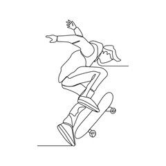 One continuous line drawing of skateboard player vector illustration. skateboard player  illustration simple linear style concept. extreme sport design vector for your business promotion or others.