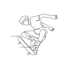One continuous line drawing of skateboard player vector illustration. skateboard player  illustration simple linear style concept. extreme sport design vector for your business promotion or others.
