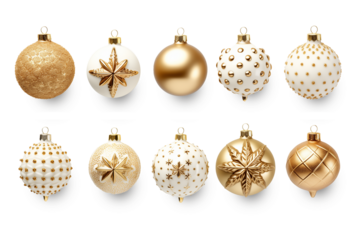 Gold Christmas decoration balls isolated on transparent or white background, png