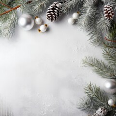 Christmas-style flat lay frame scene with evergreen tree twigs and copy space