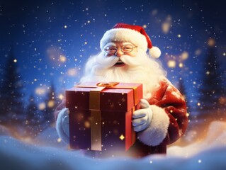 Photo of happy Santa Claus carrying gift boxes