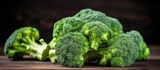 Broccoli a delightful shade of green has been beautifully presented on a charmingly rustic table made of wood