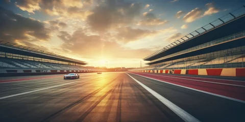 Foto op Plexiglas F1 race track circuit road with motion blur and grandstand stadium for Formula One racing © Blue Planet Studio