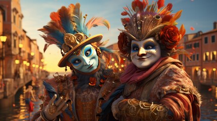 Venice Carnival festival cartoon, 3D render 3th to 13th February Generative AI