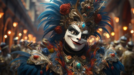 Venice Carnival festival cartoon, 3D render 3th to 13th February Generative AI