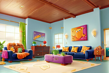 Plush linen sofa living room driftwood accents Watercolor art captures the serene elegance