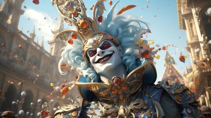 Venice Carnival festival cartoon, 3D render 3th to 13th February Generative AI