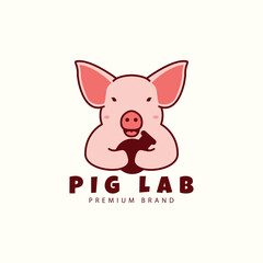 Obraz na płótnie Canvas cute pig cartoon logo with laboratory vector icon symbol illustration design animals
