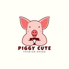 Obraz na płótnie Canvas cute pig cartoon with camera traveling logo vector icon symbol illustration design animals