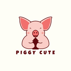 cute piglet cartoon logo with a bottle milk vector icon symbol illustration design animals