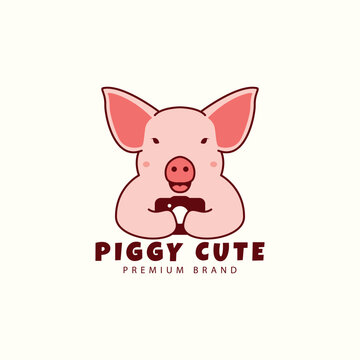 cute pig cartoon with camera traveling logo vector icon symbol illustration design animals
