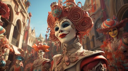 Venice Carnival festival cartoon, 3D render 3th to 13th February Generative AI
