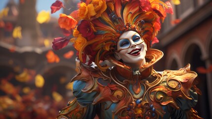 Venice Carnival festival cartoon, 3D render 3th to 13th February Generative AI