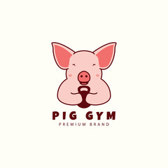 Obraz na płótnie Canvas cute pig cartoon logo with gym sport vector icon symbol illustration design animals