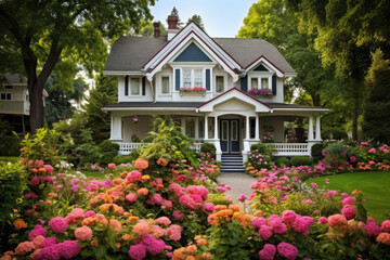 Fototapeta na wymiar a classic house with flower garden