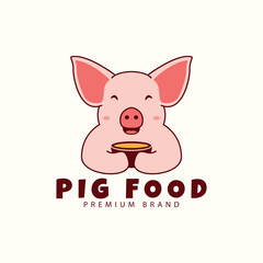 Obraz na płótnie Canvas cute pig cartoon logo with bowl food cooking vector icon symbol illustration design animals