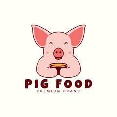 cute pig cartoon logo with bowl  food  cooking  vector icon symbol illustration design animals