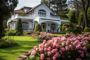 Fototapeta na wymiar a classic house with flower garden