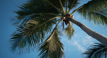 Fototapeta na wymiar palm tree on blue ai generative