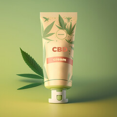 Cannabis ointment natural product. Cosmetic cream from natural hemp, moisturizing lotion with CBD content. Copy space for your design